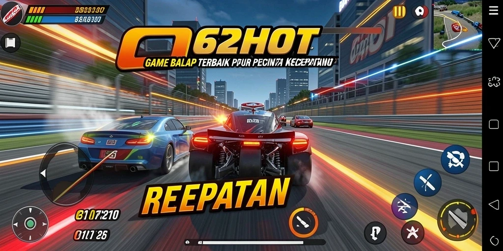 Tangkapan layar gameplay <strong>62HOT</strong> menampilkan aksi balap penuh kecepatan.