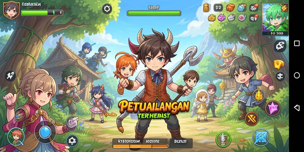 Screenshot gameplay 6RT dengan karakter anime beraksi.