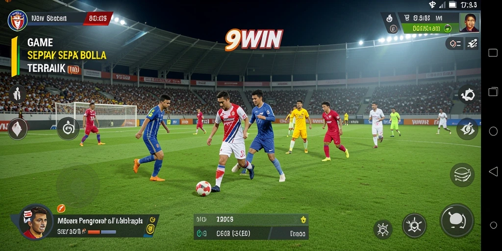 Screenshot menunjukkan aksi seru dalam gameplay sepak bola di 9WIN.