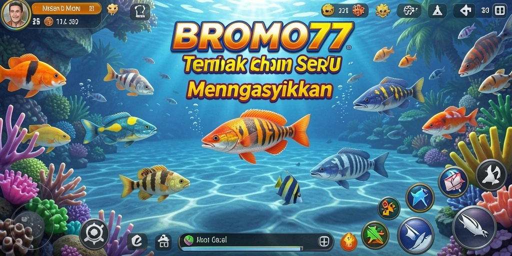Tampilan gameplay BROMO77 yang seru dengan aksi menembak ikan.