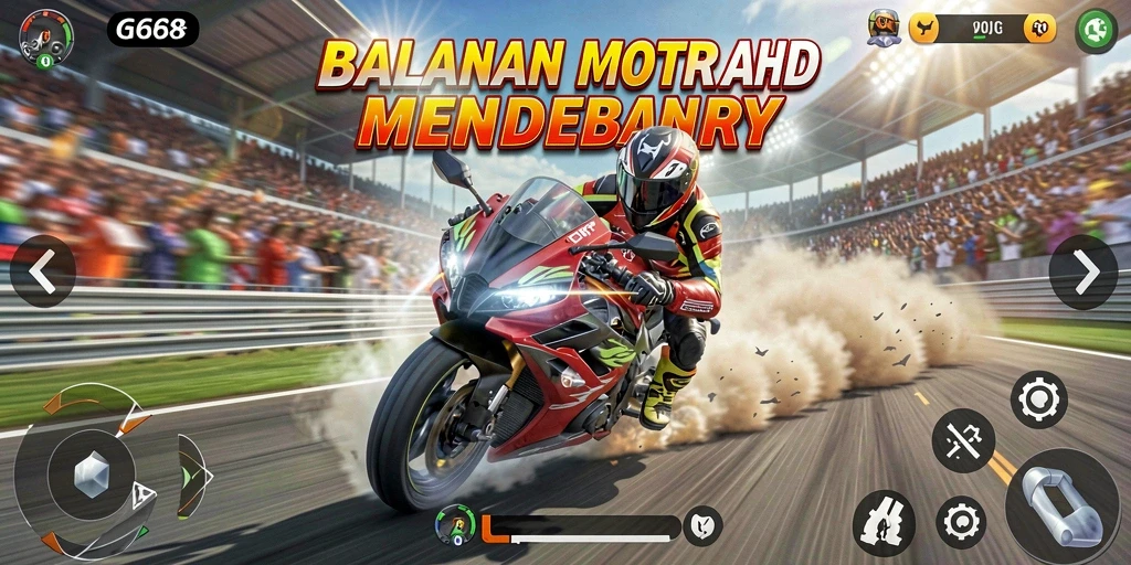 Gameplay G668 yang seru dan memacu adrenalin dalam balapan motor.