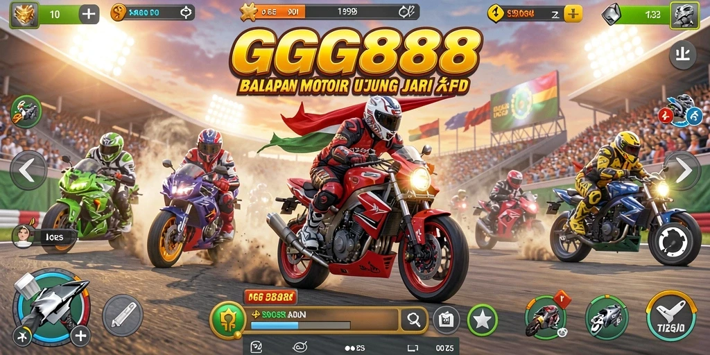 Gameplay GGG888 menampilkan balapan motor yang mendebarkan dan grafis yang menakjubkan.