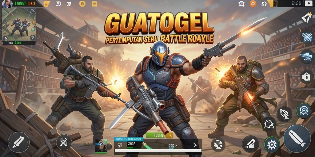 Menampilkan pertempuran seru di dalam GUATOGEL Battle Royale.