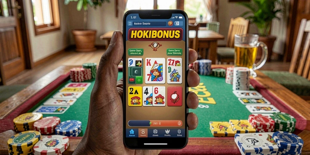 Screenshot HOKIBONUS menunjukkan penggambaran gameplay Gaple yang seru.