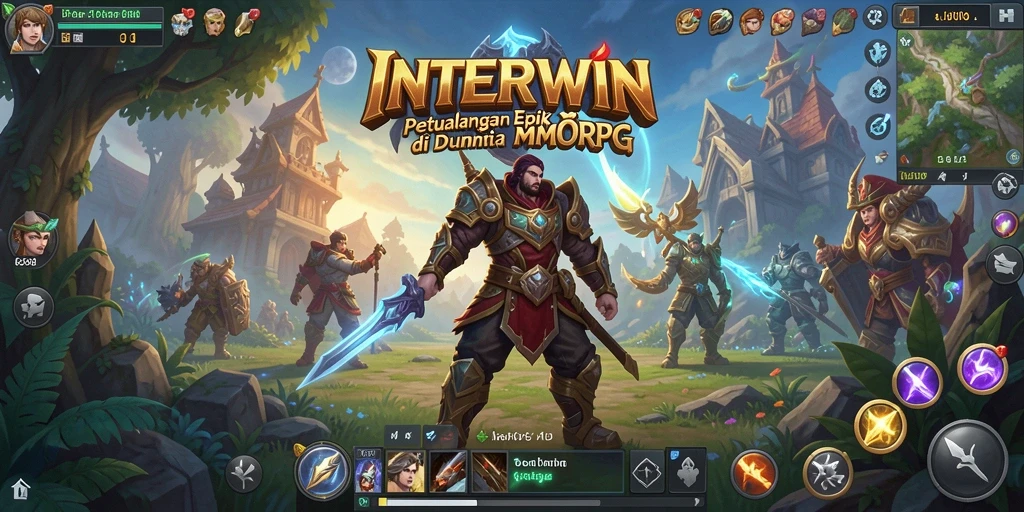 Tangkapan layar gameplay INTERWIN menunjukkan aksi pertempuran yang intens dan dunia yang luas.