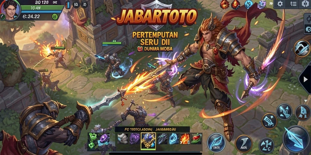 Gameplay seru JABARTOTO dengan pertarungan MOBA intens.