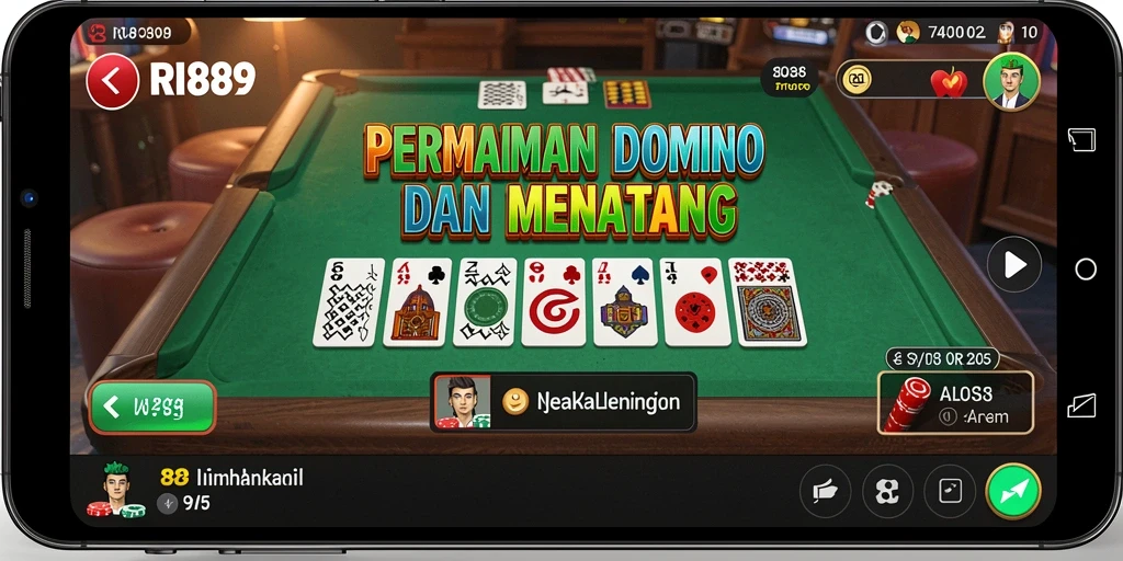 Screenshot gameplay RI889 dengan suasana seru permainan Domino.