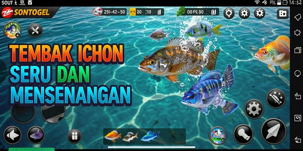 Tampilan gameplay seru dalam SONTOGEL, menangkap ikan dengan mudah.