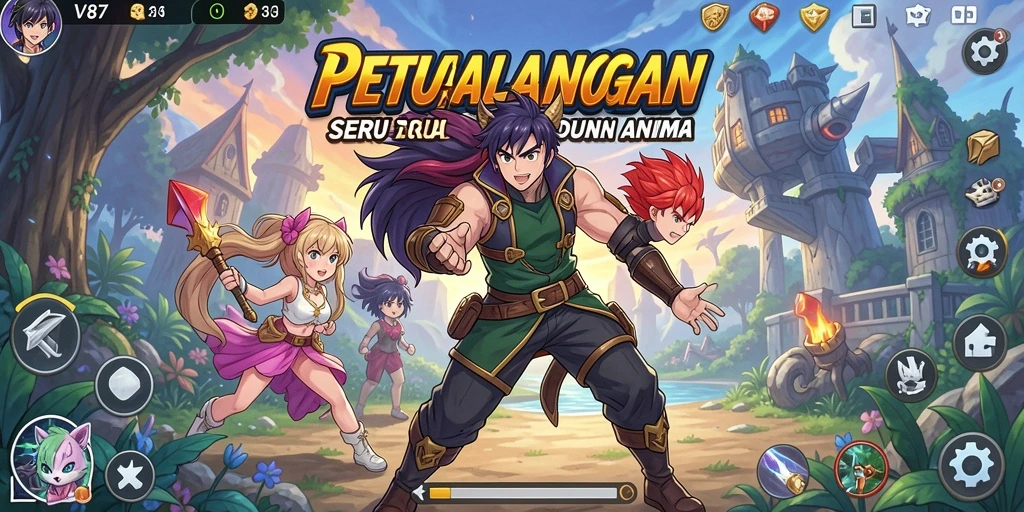 Screenshot gameplay V87 menampilkan pertarungan karakter Anime yang dinamis.